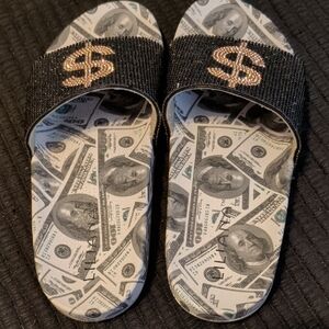 Liliana Black and Gold Slide Sandals